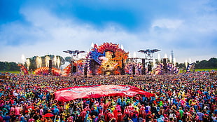 multicolored stage, Defqon.1, hardstyle, power hour, people HD wallpaper
