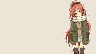 red haired female anime character digital wallpaper, Mahou Shoujo Madoka Magica, Sakura Kyoko, scarf