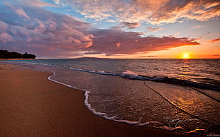 sea waves, nature, sea, sunset, sunlight HD wallpaper