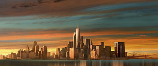 New York skyscraper illustration, skyscraper, city, New York City, One World Trade Center