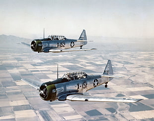 two gray Military helicopters, aircraft, military aircraft, vehicle, North American T-6 Texan