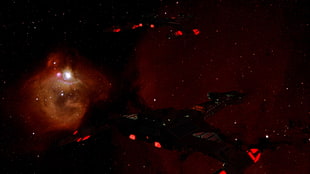 red galaxy, fantasy art, Star Trek, Klingon, spaceship HD wallpaper