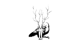 black bird and antler illustration, fantasy art