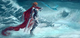 orange haired female holding sword anime character, fantasy art, elves, crusaders HD wallpaper