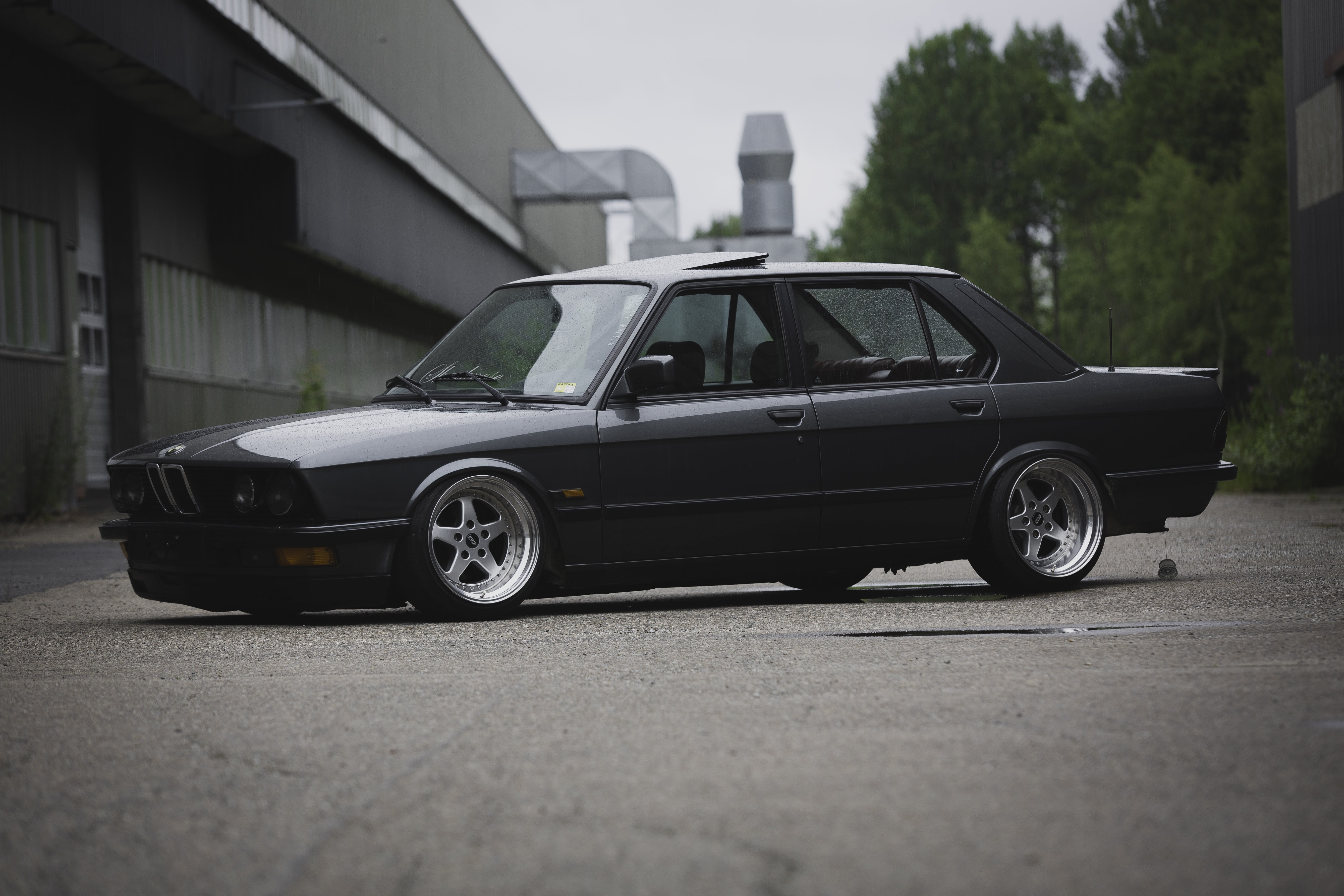 black sedan, BMW E28, Stance, Stanceworks, static