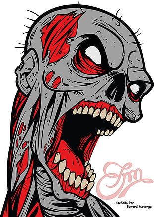 zombie illustration, zombies, red