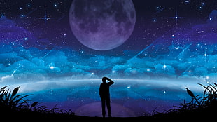 silhouette of man, illustration, stars, sky, space