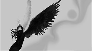 angel illustration, monochrome, black, wings, angel wings
