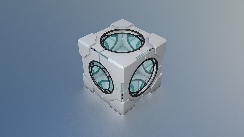 gray and blue mechanical box illustration HD wallpaper