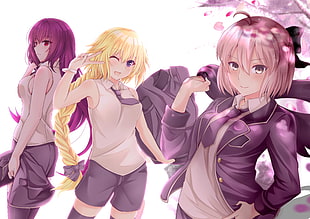 three female anime characters graphic wallpaper, Ruler (Fate/Grand Order), Lancer (Fate/Grand Order), Sakura Saber