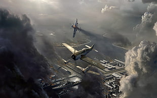 white propeller plane, airplane, video games, fw 190, World War II HD wallpaper