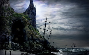 sucking ship, pirates, fantasy art, shipwreck, sea HD wallpaper