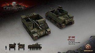 two green battle tanks wallpaper, World of Tanks, tank, wargaming, M7 Priest