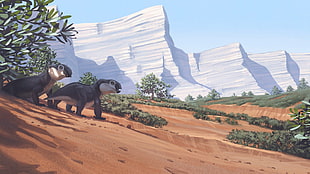 dinosaur digital wallpaper, dinosaurs, Simon Stålenhag HD wallpaper