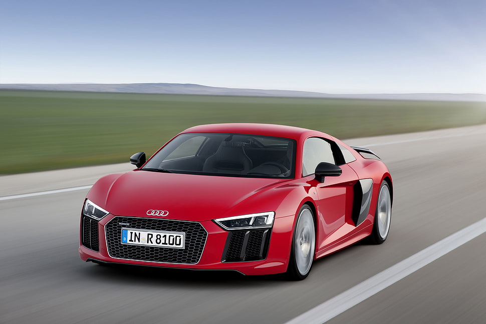 red Audi sports coupe HD wallpaper