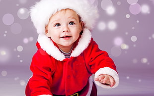 toddler's red and white coat-trimmed coat HD wallpaper