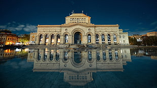 beige concrete house, building, reflection, armenia yerevan HD wallpaper