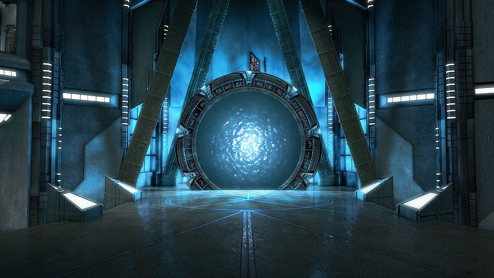 black and blue concrete flooring, Stargate HD wallpaper