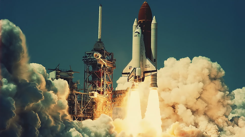 white rocket, NASA, space shuttle HD wallpaper