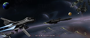 aircraft flying over earth wallpaper, Star Citizen, space, planet, spaceship