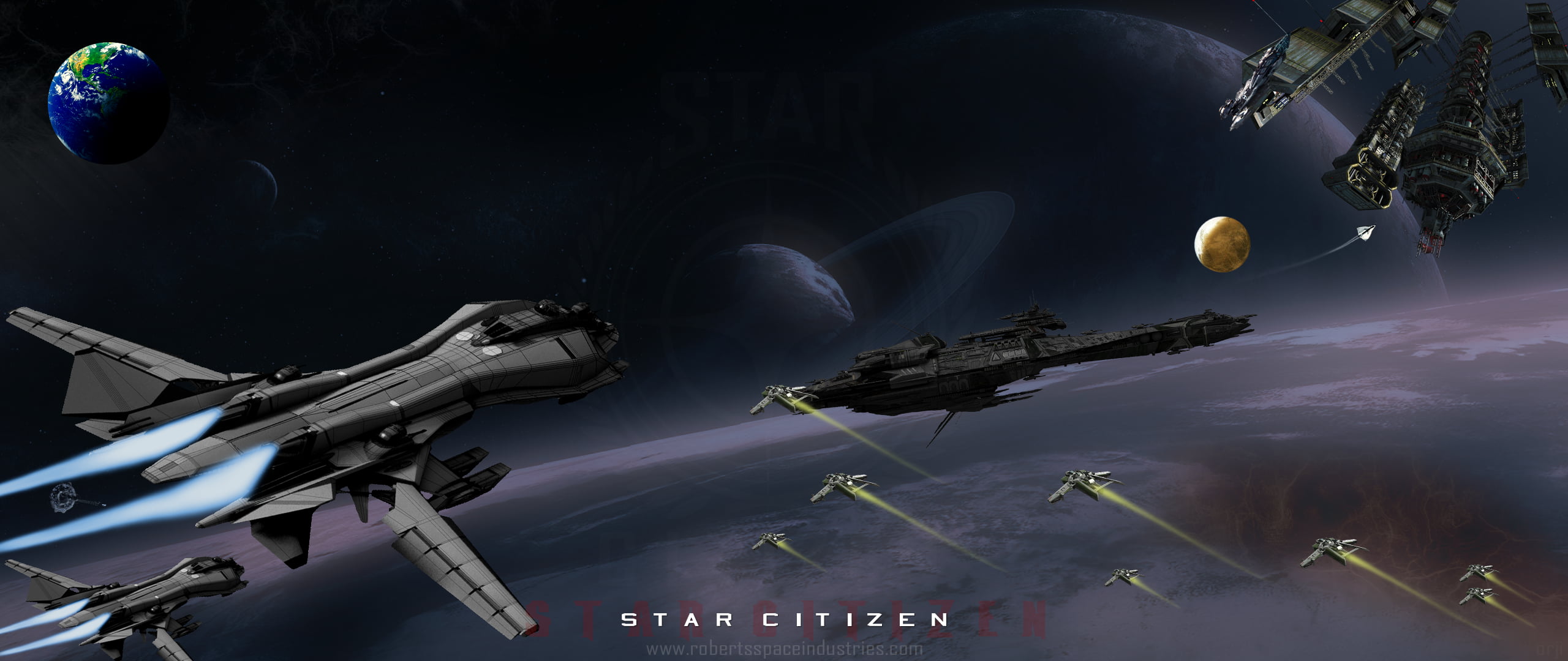 aircraft flying over earth wallpaper, Star Citizen, space, planet, spaceship