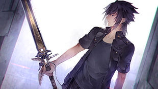 black-haired male anime character holding sword wallpaper, Final Fantasy, Noctis, video games, black hair