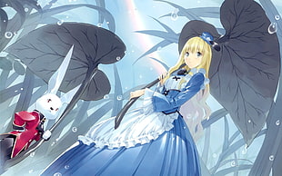 Animation character in blue and white dress