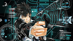 male anime character holding pistol digital wallpaper, Psycho-Pass, Shinya Kogami, anime, anime boys