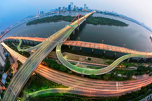 aerial photo of bridge, Seoul, city