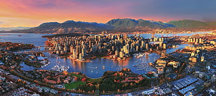 aerial photography of city, Vancouver, sunset, city, landscape HD wallpaper