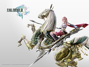Final Fantasy 12 digital wallpaper, Final Fantasy XIII, Claire Farron, sword, horse