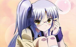 female blue-haired anime character with glasses