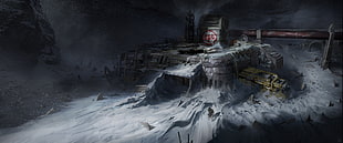 photo of industrial factory, abandoned, snow, science fiction, Dead Space
