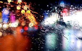 bokeh photography, rain, water on glass