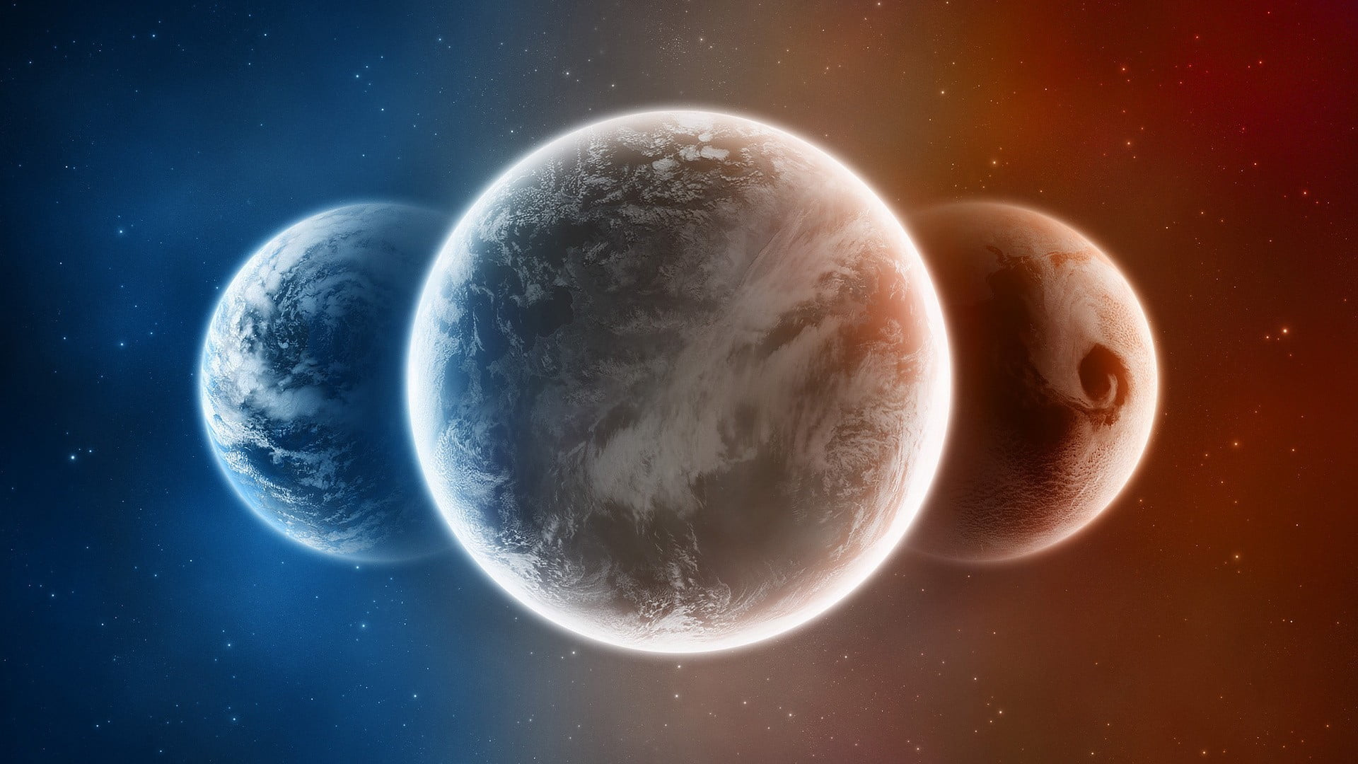 three planets wallpaper, planet, space, space art, digital art