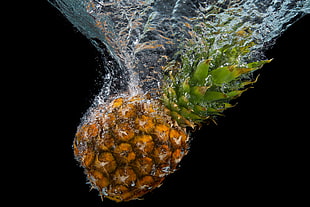 pineapple fruit deep into water HD wallpaper