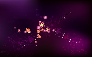 purple and floral 3D wallpaper