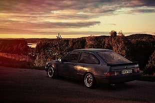 black coupe, old car, car, morning, evening