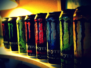 Monster energy drink can lot, can, Monster Energy HD wallpaper