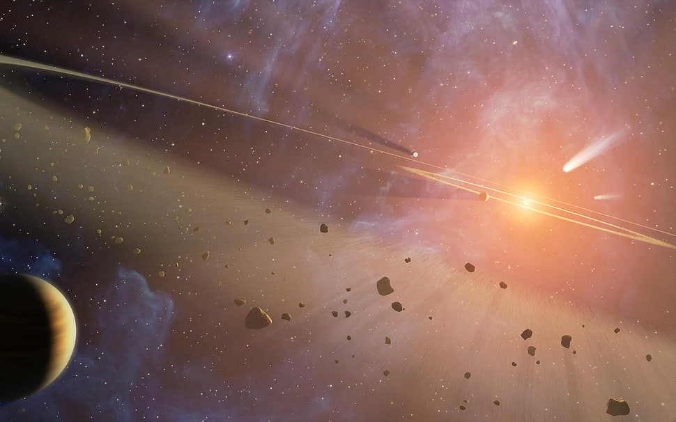 solar system illustration, space, asteroid, planet, comet HD wallpaper