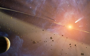 solar system illustration, space, asteroid, planet, comet