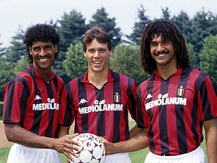 men's red and black Kappa Mediolanum jersey, footballers, soccer, AC Milan, marco van basten