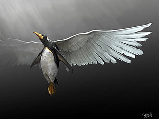 flying penguin digital wallpaper, Linux, GNU