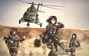 female soldier anime characters digital wallpaper