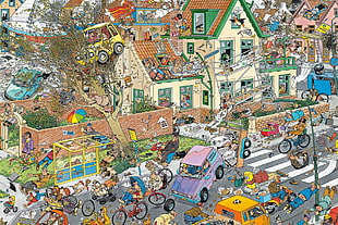 house and cars illustration, Mad Magazine, artwork, wind