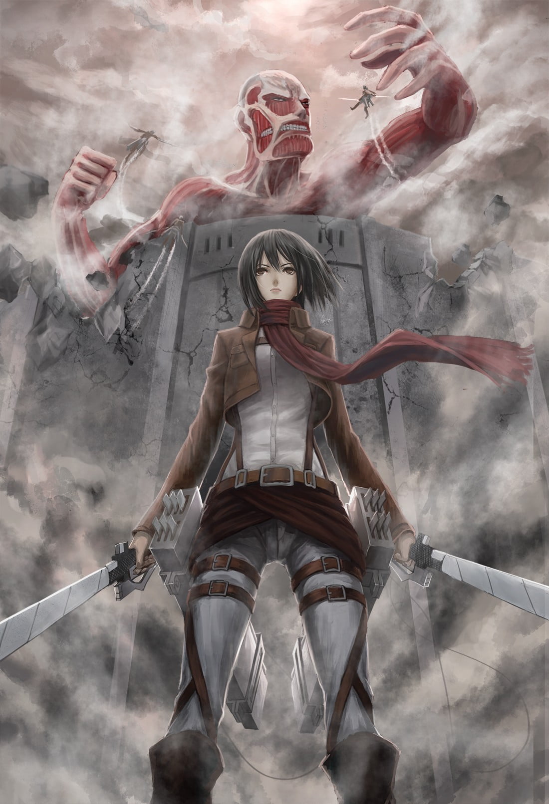 Shingeki No Kyojin Mikasa Ackerman Colossal Titan Hd Wallpaper Wallpaper Flare