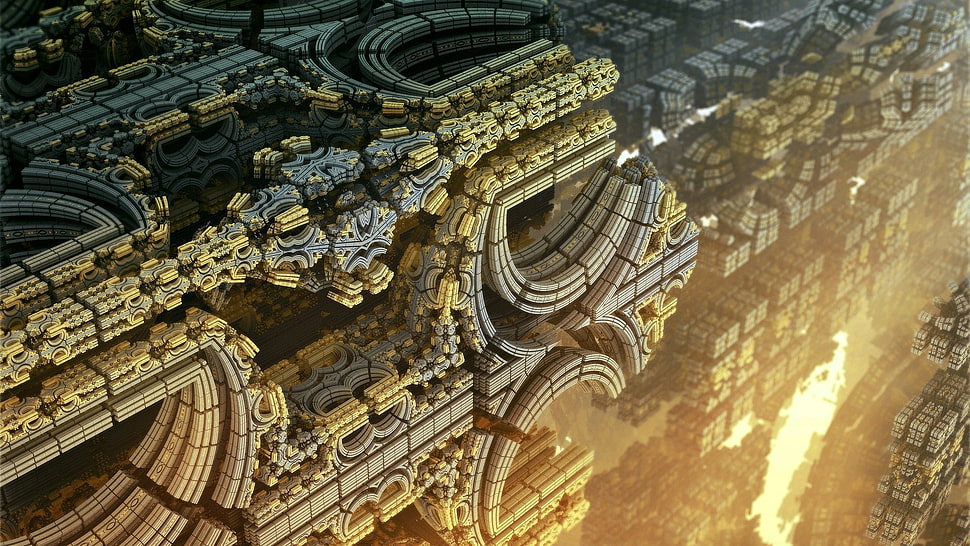 gray and yellow architectural construct wallpaper HD wallpaper