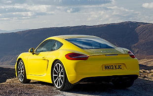 yellow coupe, Porsche, yellow cars, car