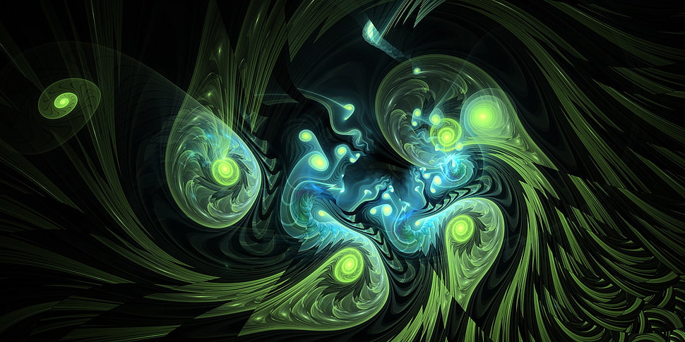 green and teal abstract digital wallpaper, fractal, Apophysis, digital art, 3D HD wallpaper