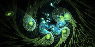 green and teal abstract digital wallpaper, fractal, Apophysis, digital art, 3D